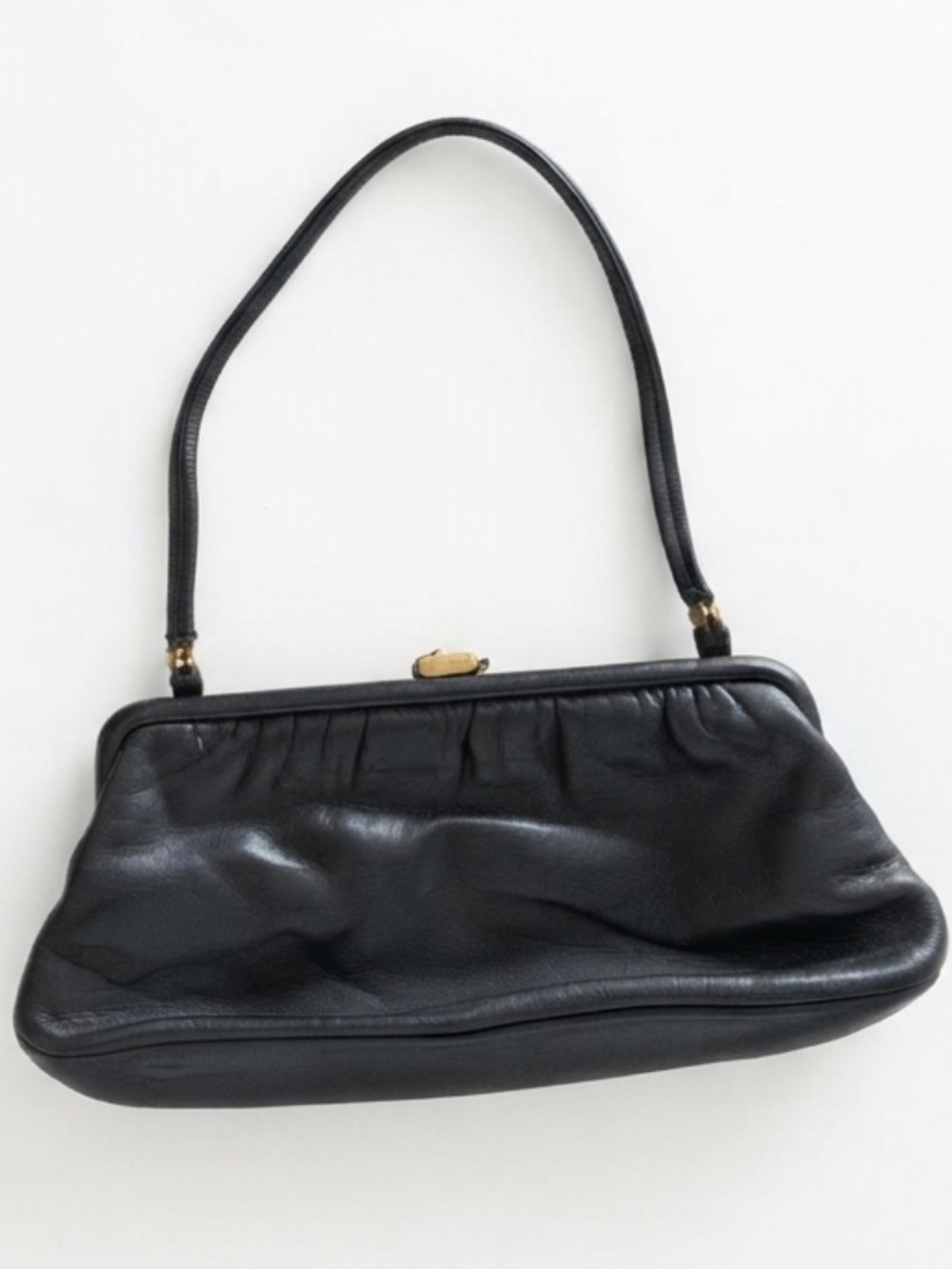 Vintage Real Leather Mini Clutch with Gold Clasp
